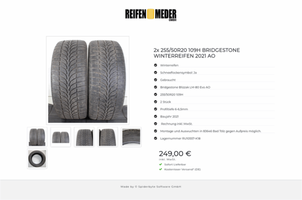 2x 255/50R20 109H BRIDGESTONE WINTERREIFEN 2021 AO #1QNO – Bild 7