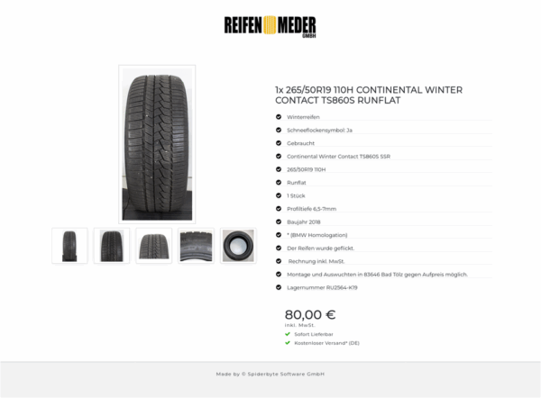 1x 265/50R19 110H CONTINENTAL WINTER CONTACT TS860S RUNFLAT #1364 – Bild 6
