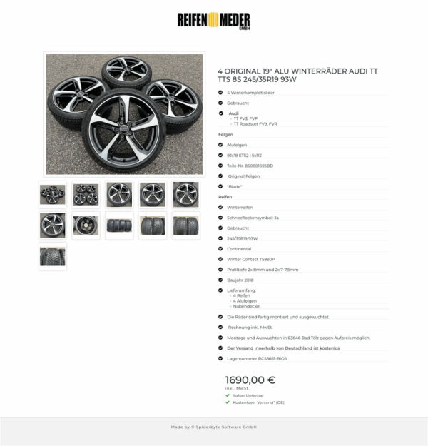 4 ORIGINAL 19" ALU WINTERRÄDER AUDI TT TTS 8S 245/35R19 93W #1KJM – Bild 12