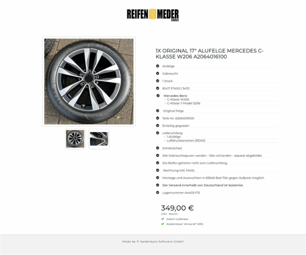 1X ORIGINAL 17" ALUFELGE MERCEDES C-KLASSE W206 A2064016100 #1P4Z – Bild 3