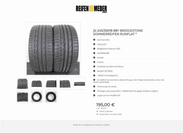 2x 245/35R18 88Y BRIDGESTONE SOMMERREIFEN RUNFLAT * #1MMF – Bild 9