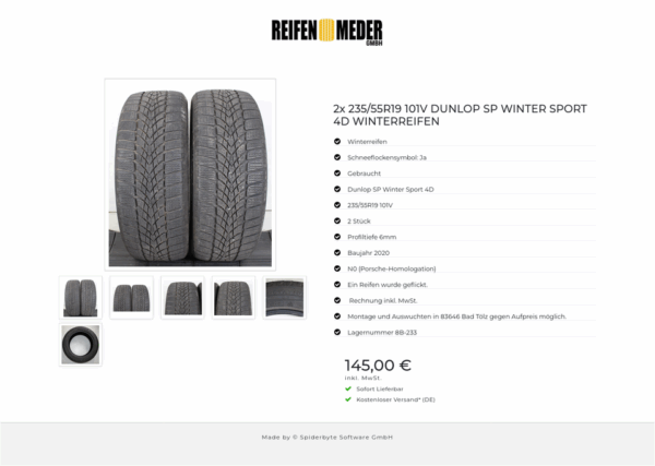 2x 235/55R19 101V DUNLOP SP WINTER SPORT 4D WINTERREIFEN #1SHO – Bild 7
