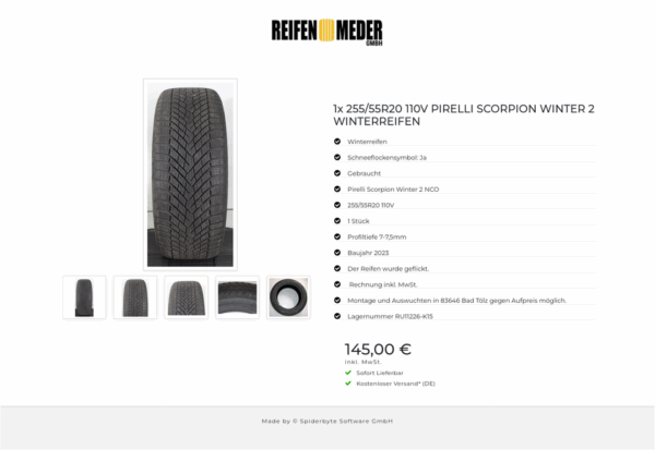 1x 255/55R20 110V PIRELLI SCORPION WINTER 2 WINTERREIFEN #1UZR – Bild 6