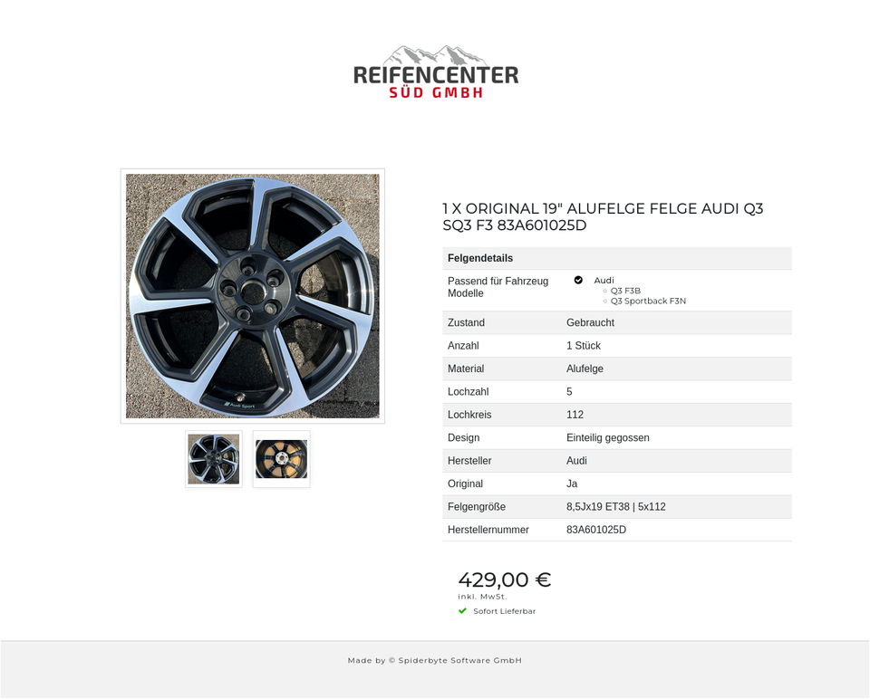 1 X ORIGINAL 19" ALUFELGE FELGE AUDI Q3 SQ3 F3 83A601025D #1X8J – Bild 3