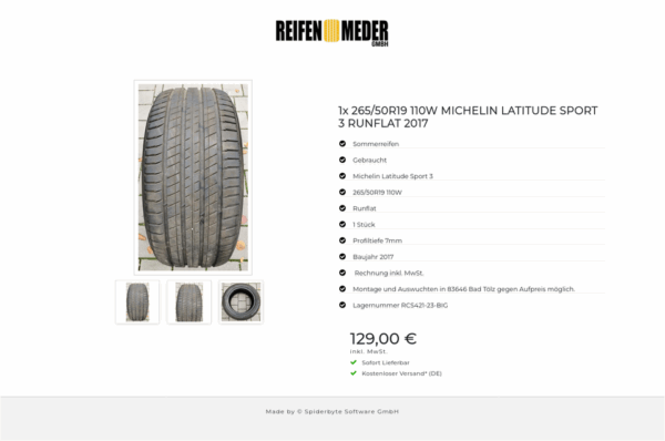 1x 265/50R19 110W MICHELIN LATITUDE SPORT 3 RUNFLAT 2017 #8205 – Bild 4