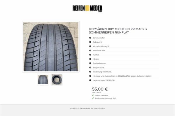 1x 275/40R19 101Y MICHELIN PRIMACY 3 SOMMERREIFEN RUNFLAT #15PE – Bild 3