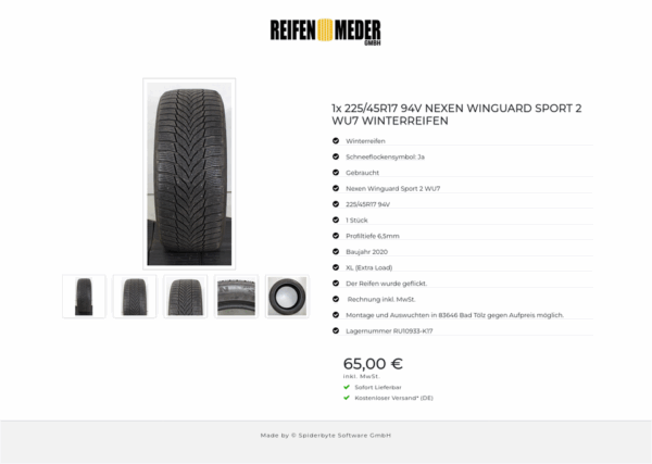 1x 225/45R17 94V NEXEN WINGUARD SPORT 2 WU7 WINTERREIFEN #1TGX – Bild 6