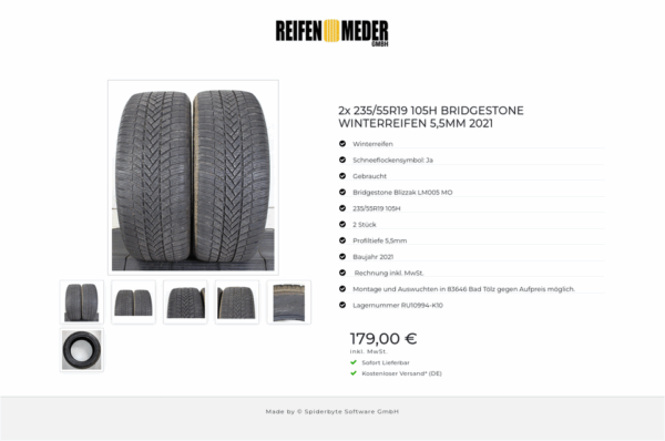 2x 235/55R19 105H BRIDGESTONE WINTERREIFEN 5,5MM 2021 #1TQJ – Bild 7