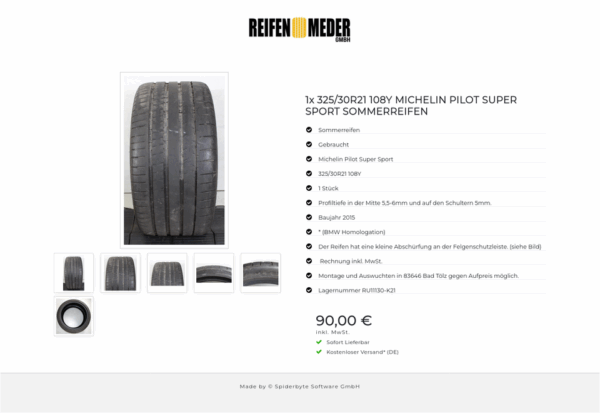 1x 325/30R21 108Y MICHELIN PILOT SUPER SPORT SOMMERREIFEN #1UJY – Bild 7