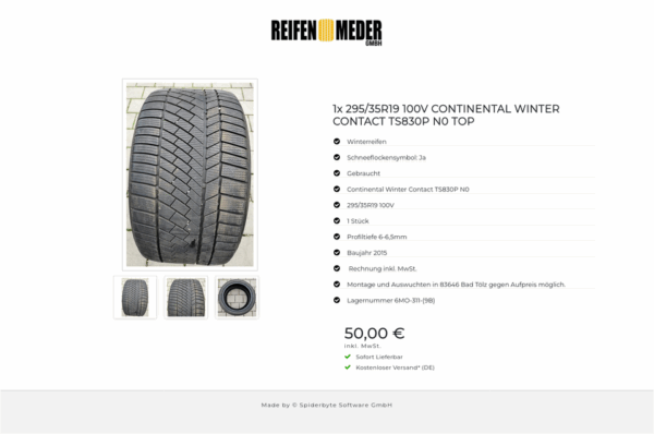 1x 295/35R19 100V CONTINENTAL WINTER CONTACT TS830P N0 TOP #8626 – Bild 4