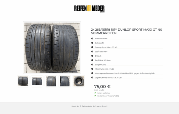 2x 265/45R18 101Y DUNLOP SPORT MAXX GT N0 SOMMERREIFEN #1782 – Bild 6