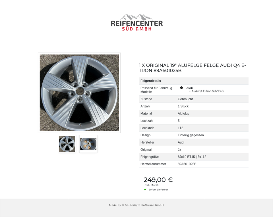 1 X ORIGINAL 19" ALUFELGE FELGE AUDI Q4 E-TRON 89A601025B #1X9O – Bild 3