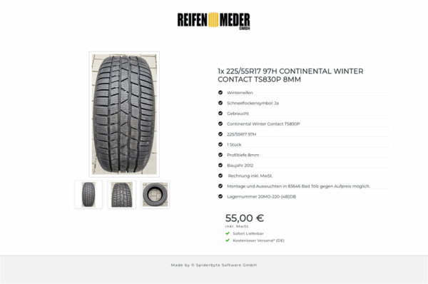 1x 225/55R17 97H CONTINENTAL WINTER CONTACT TS830P 8MM #12WN – Bild 4