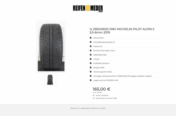 1x 295/40R20 106V MICHELIN PILOT ALPIN 5  5,5-6mm 2019 #1ZMY – Bild 2