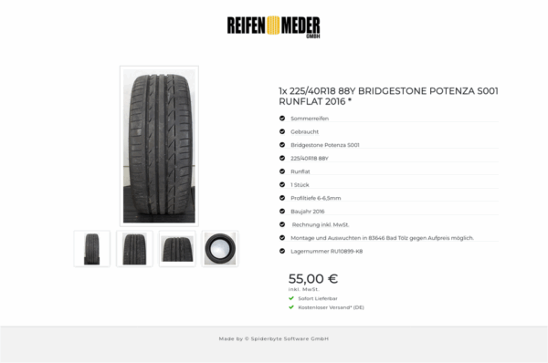 1x 225/40R18 88Y BRIDGESTONE POTENZA S001 RUNFLAT 2016 * #1T2U – Bild 5