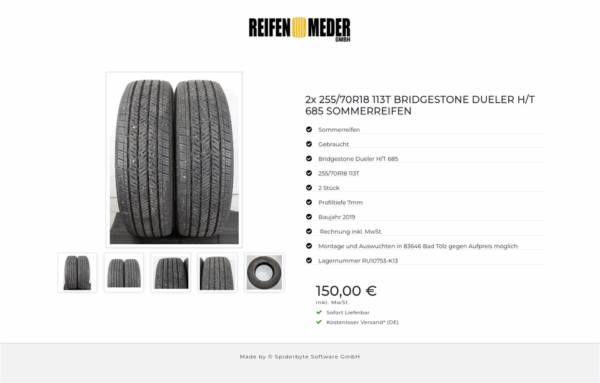 2x 255/70R18 113T BRIDGESTONE DUELER H/T 685 SOMMERREIFEN #1RVD – Bild 6