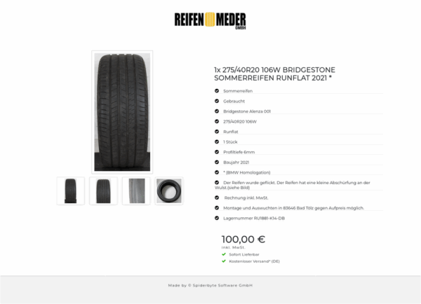 1x 275/40R20 106W BRIDGESTONE SOMMERREIFEN RUNFLAT 2021 * #161D – Bild 5