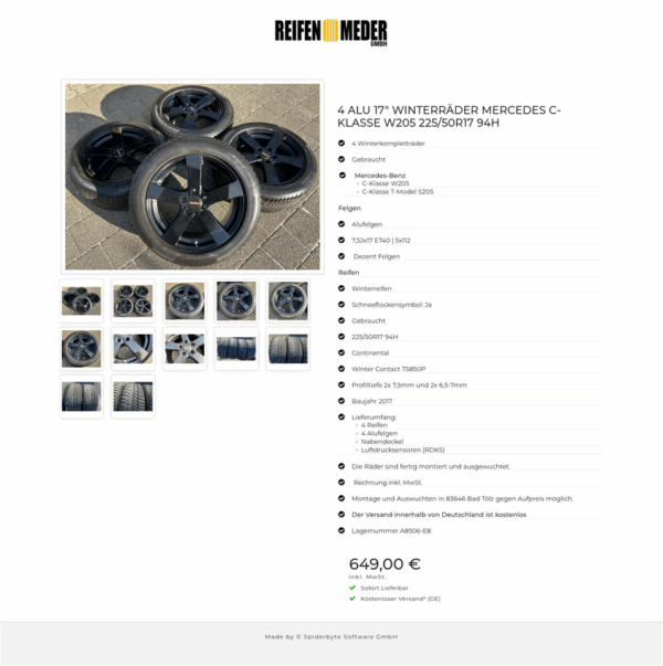 4 ALU 17" WINTERRÄDER MERCEDES C-KLASSE W205 225/50R17 94H  #1R7E – Bild 13