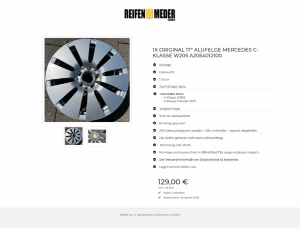 1X ORIGINAL 17" ALUFELGE MERCEDES C-KLASSE W205 A2054012100 #1M8B – Bild 3