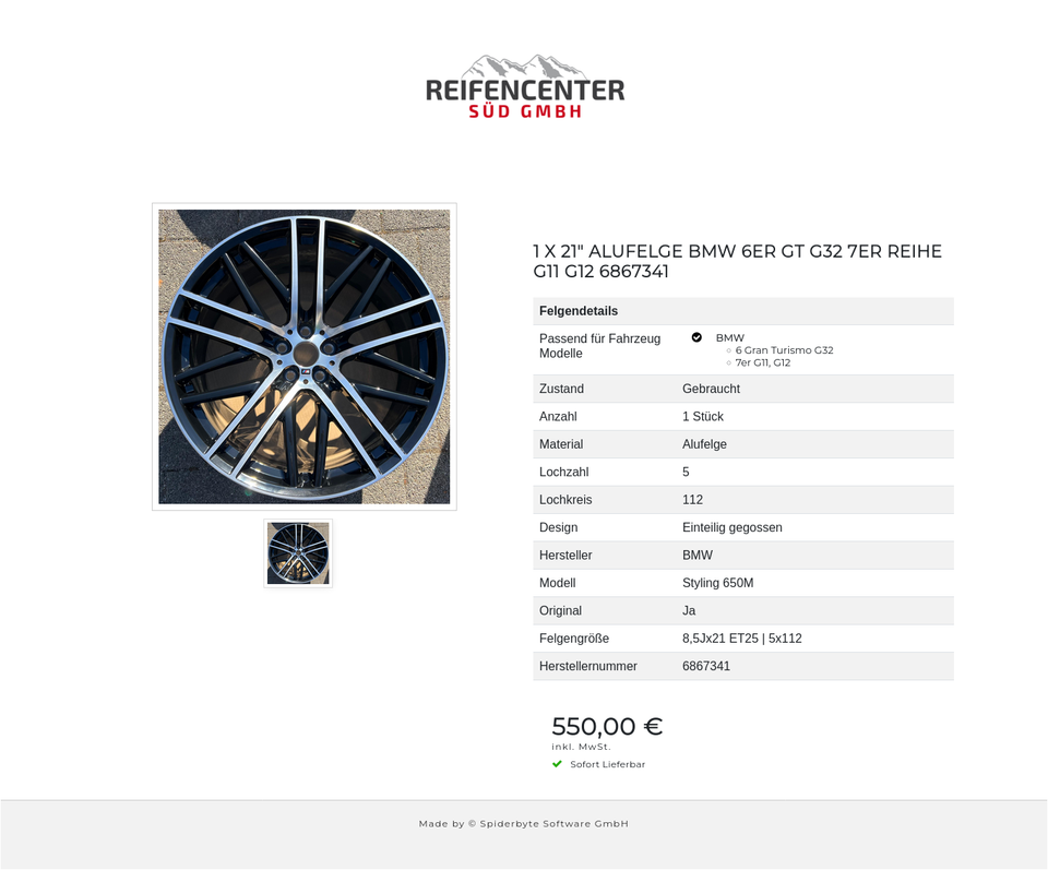 1 X 21" ALUFELGE BMW 6ER GT G32 7ER REIHE G11 G12 6867341 #1UAN – Bild 2