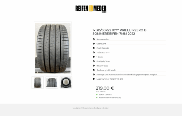 1x 315/30R22 107Y PIRELLI PZERO B SOMMERREIFEN 7MM 2022 #9357 – Bild 4