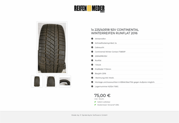1x 225/40R18 92V CONTINENTAL WINTERREIFEN RUNFLAT 2016 #2380 – Bild 4