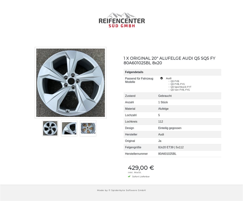 1 X ORIGINAL 20" ALUFELGE AUDI Q5 SQ5 FY 80A601025BL 8x20 #1Z1R – Bild 4