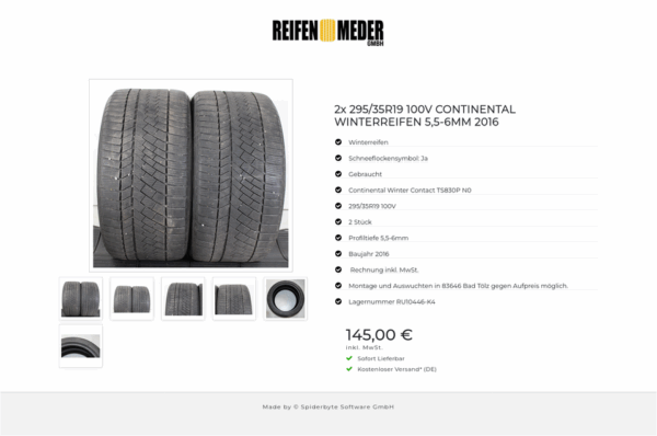 2x 295/35R19 100V CONTINENTAL WINTERREIFEN 5,5-6MM 2016 #1PYR – Bild 7