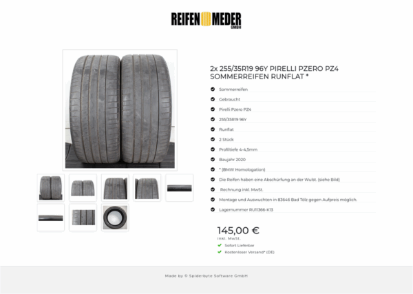 2x 255/35R19 96Y PIRELLI PZERO PZ4 SOMMERREIFEN RUNFLAT * #1W0X – Bild 9