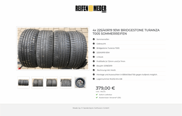 4x 225/40R19 93W BRIDGESTONE TURANZA T005 SOMMERREIFEN #1599 – Bild 6