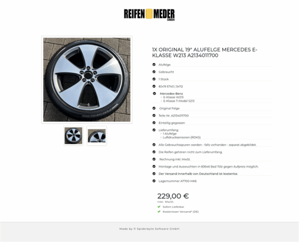 1X ORIGINAL 19" ALUFELGE MERCEDES E-KLASSE W213 A2134011700 #1VNB – Bild 3