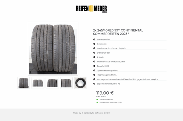 2x 245/40R20 99Y CONTINENTAL SOMMERREIFEN 2023 * #201W – Bild 6