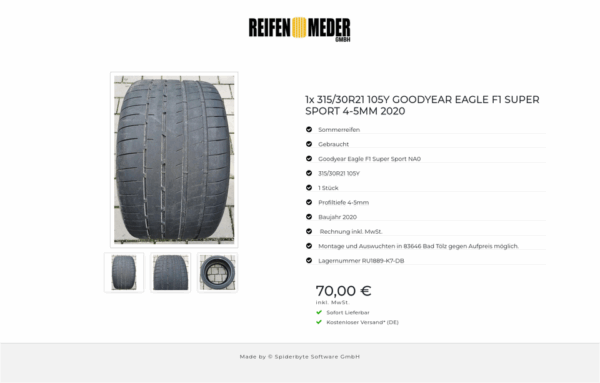 1x 315/30R21 105Y GOODYEAR EAGLE F1 SUPER SPORT 4-5MM 2020 #7329 – Bild 4