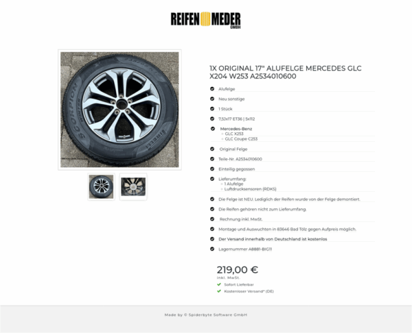 1X ORIGINAL 17" ALUFELGE MERCEDES GLC X204 W253 A2534010600 #1Q8Z – Bild 3