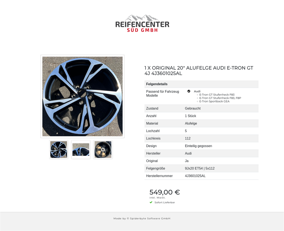 1 X ORIGINAL 20" ALUFELGE AUDI E-TRON GT 4J 4J3601025AL #1WIG – Bild 4