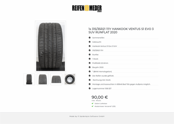 1x 315/35R21 111Y HANKOOK VENTUS S1 EVO 3 SUV RUNFLAT 2020  #1GPX – Bild 5