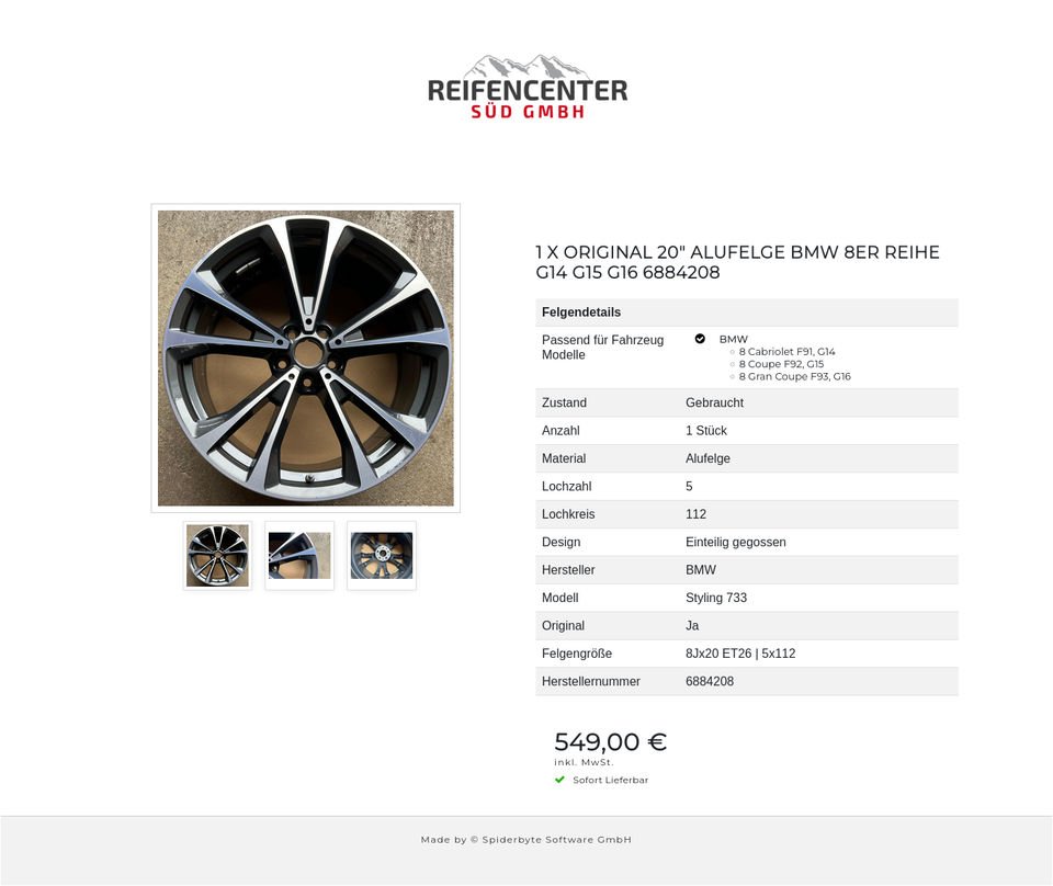 1 X ORIGINAL 20" ALUFELGE BMW 8ER REIHE G14 G15 G16 6884208 #1V0W – Bild 4