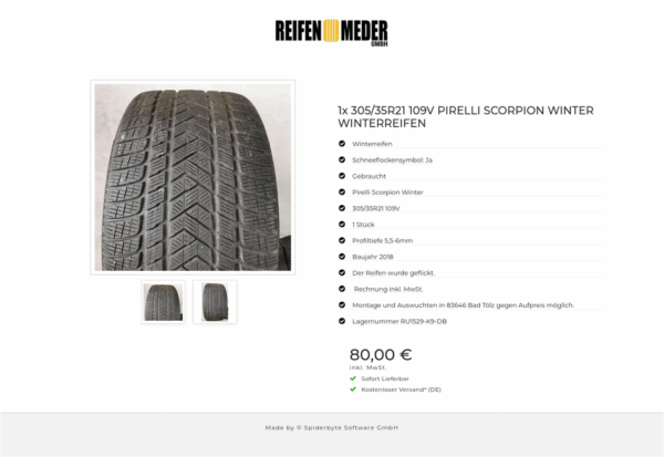 1x 305/35R21 109V PIRELLI SCORPION WINTER WINTERREIFEN #6315 – Bild 3
