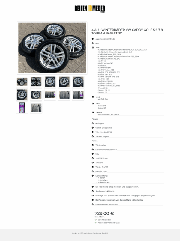 4 ALU WINTERRÄDER VW CADDY GOLF 5 6 7 8 TOURAN PASSAT 3C #1M4H – Bild 13