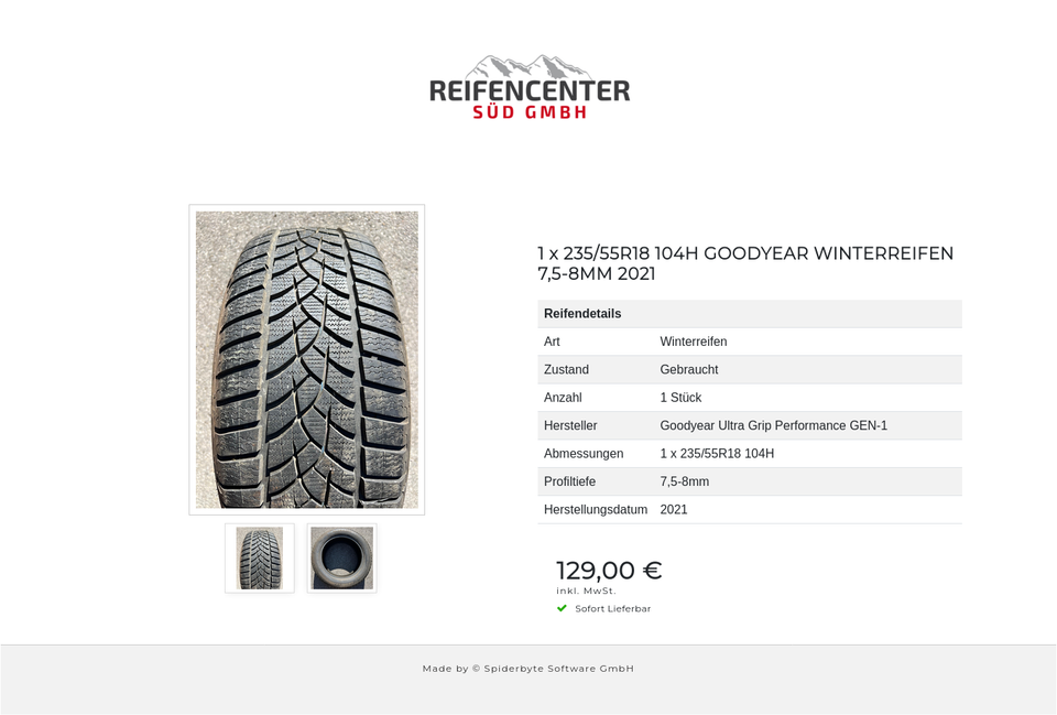 1 x 235/55R18 104H GOODYEAR WINTERREIFEN 7,5-8MM 2021 #1XRF – Bild 3