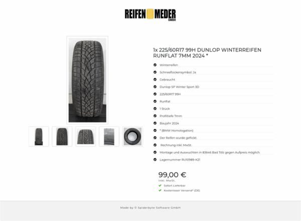 1x 225/60R17 99H DUNLOP WINTERREIFEN RUNFLAT 7MM 2024 * #1TOU – Bild 6