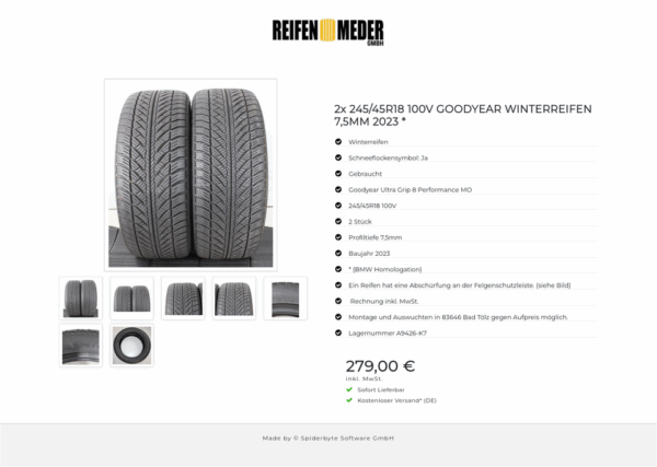 2x 245/45R18 100V GOODYEAR WINTERREIFEN 7,5MM 2023 * #1P4M – Bild 8