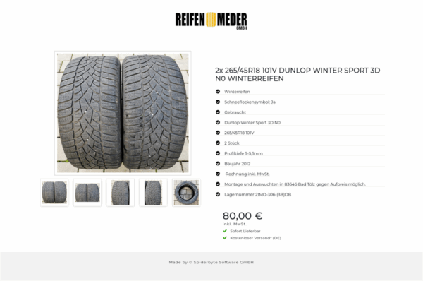 2x 265/45R18 101V DUNLOP WINTER SPORT 3D N0 WINTERREIFEN #8823 – Bild 6
