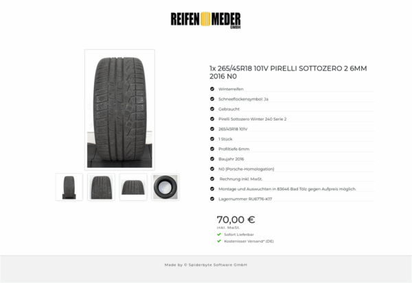 1x 265/45R18 101V PIRELLI SOTTOZERO 2 6MM 2016 N0 #1AQY – Bild 5