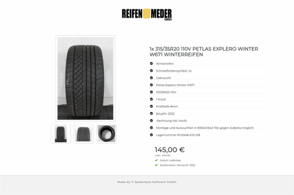 1x 315/35R20 110V PETLAS EXPLERO WINTER W671 WINTERREIFEN #18RD – Bild 4