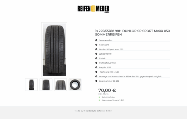 1x 225/55R18 98H DUNLOP SP SPORT MAXX 050 SOMMERREIFEN #1TBM – Bild 5