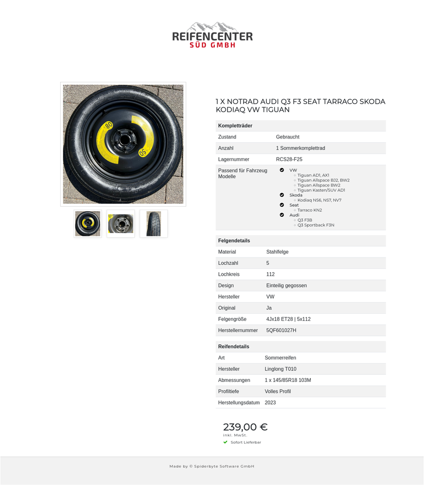 1 X NOTRAD AUDI Q3 F3 SEAT TARRACO SKODA KODIAQ VW TIGUAN #1WBA – Bild 4