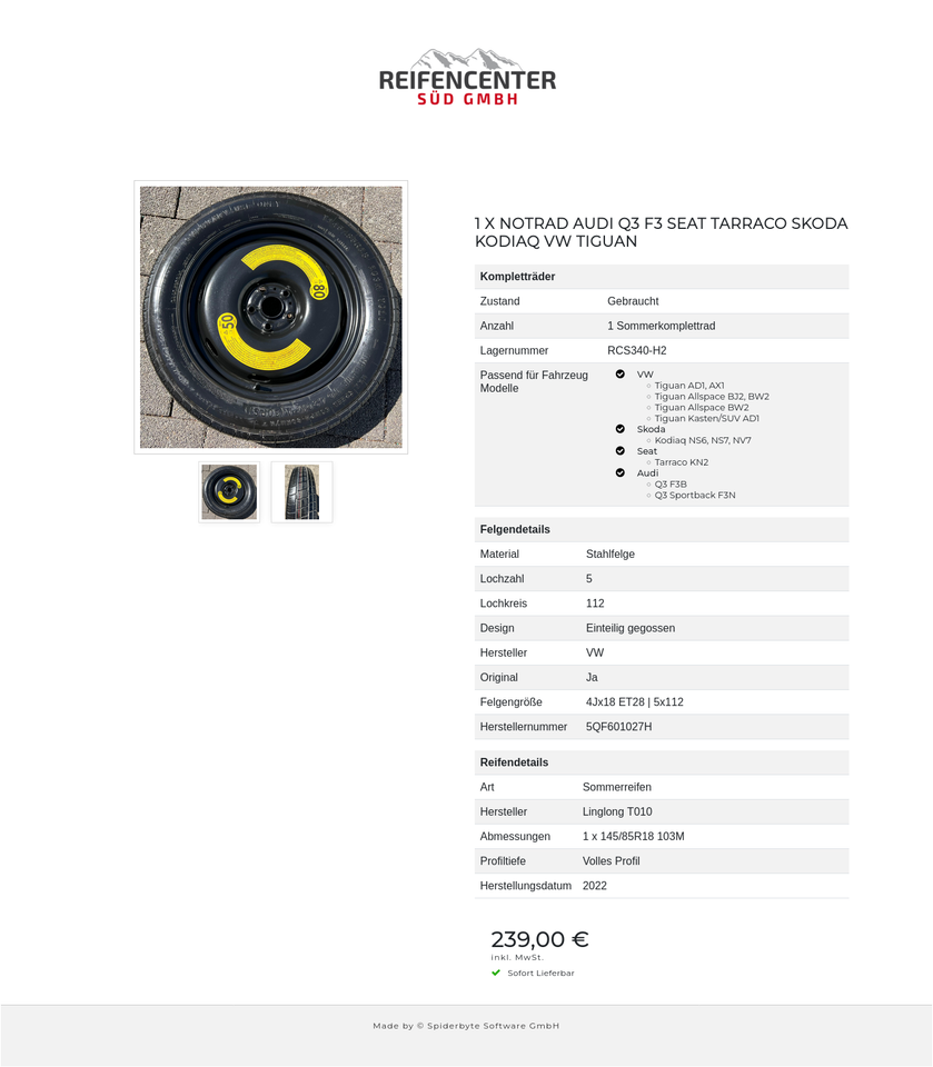 1 X NOTRAD AUDI Q3 F3 SEAT TARRACO SKODA KODIAQ VW TIGUAN #1XYB – Bild 3