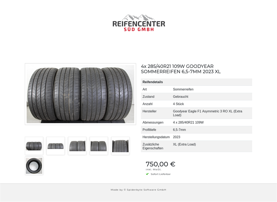 4x 285/40R21 109W GOODYEAR SOMMERREIFEN 6,5-7MM 2023 XL #1RCN – Bild 7