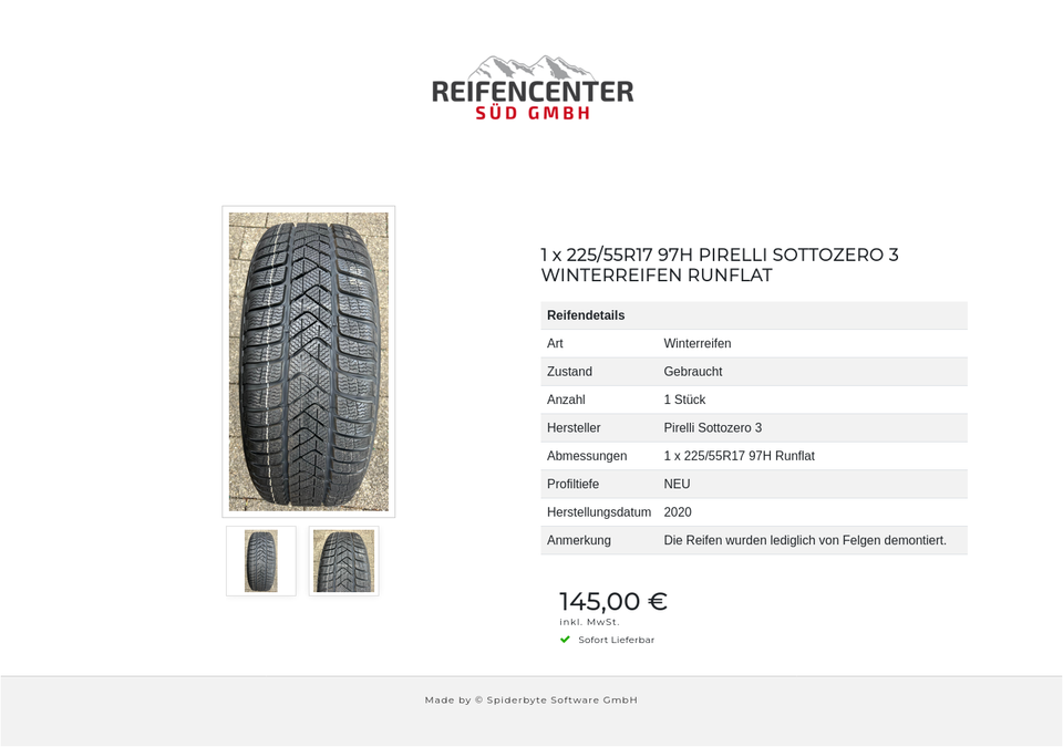 1 x 225/55R17 97H PIRELLI SOTTOZERO 3 WINTERREIFEN RUNFLAT #1ZAM – Bild 3